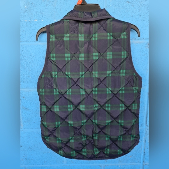 J. CREWWomen’s Printed Quilted Down Puffer Vest Navy/Green Sz XS Waterfowl Feath - Picture 2 of 8